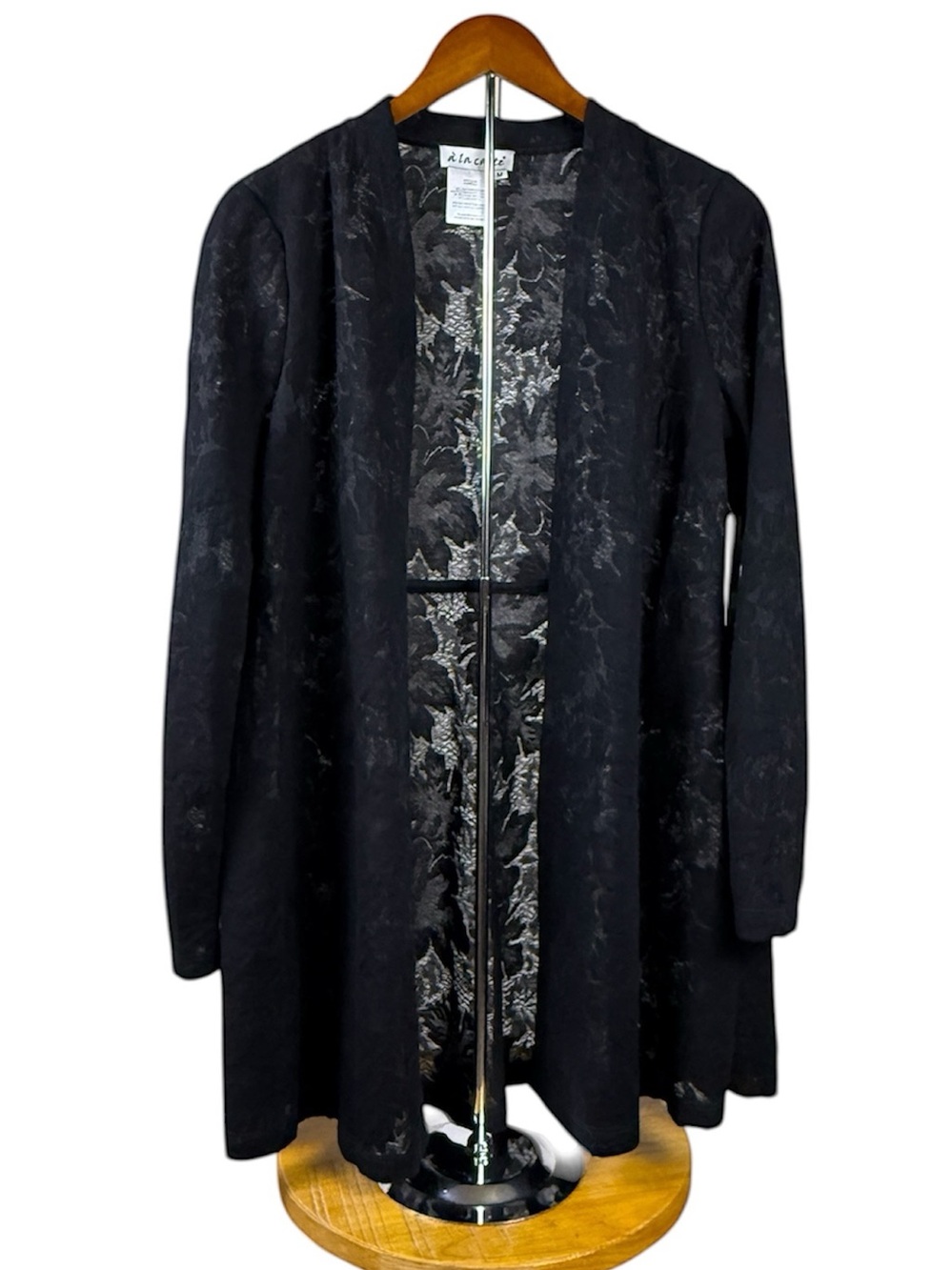 A la carte intricate floral burnout cardigan duster kimono Black Size Medium